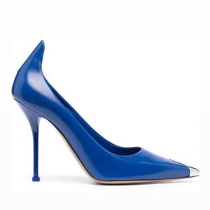Alexander McQueen Contrast ToeCap Leather Pumps Blue & Silver